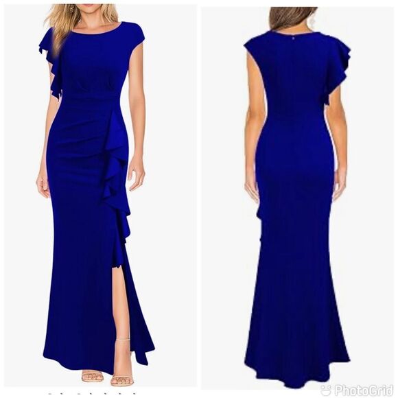 WOOSEA Women's Side Slit Mermaid Bodycon Long Evening Cocktail Dress - Picture 1 of 13